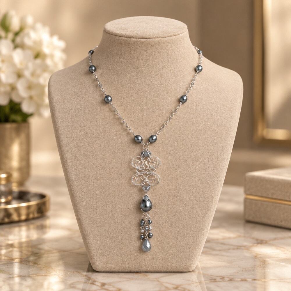 New Vintage Hematite Accent Long Pendant Necklace